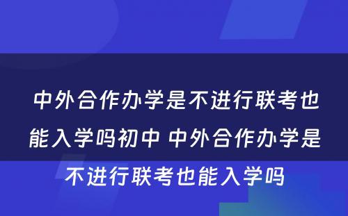 中外合作办学是不进行联考也能入学吗初中 中外合作办学是不进行联考也能入学吗