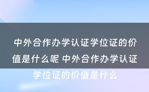 中外合作办学认证学位证的价值是什么呢 中外合作办学认证学位证的价值是什么