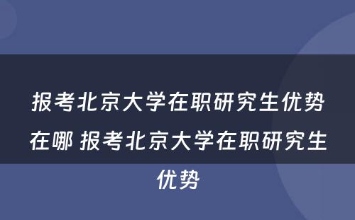 报考北京大学在职研究生优势在哪 报考北京大学在职研究生优势