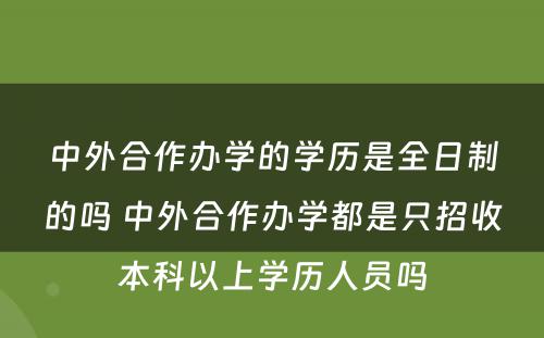 中外合作办学的学历是全日制的吗 中外合作办学都是只招收本科以上学历人员吗