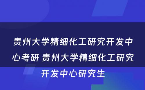 贵州大学精细化工研究开发中心考研 贵州大学精细化工研究开发中心研究生