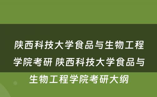 陕西科技大学食品与生物工程学院考研 陕西科技大学食品与生物工程学院考研大纲