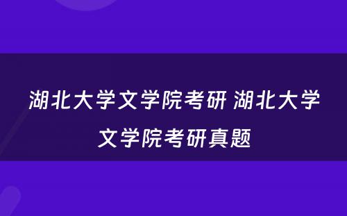 湖北大学文学院考研 湖北大学文学院考研真题