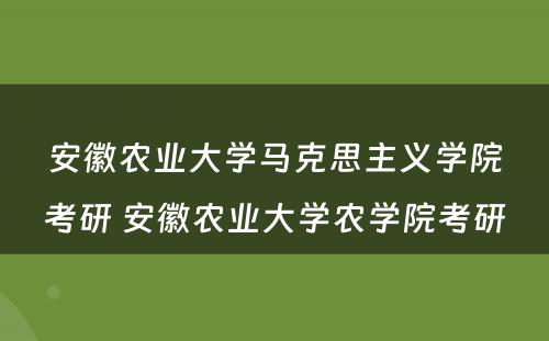 安徽农业大学马克思主义学院考研 安徽农业大学农学院考研