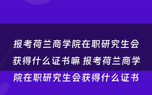 报考荷兰商学院在职研究生会获得什么证书嘛 报考荷兰商学院在职研究生会获得什么证书