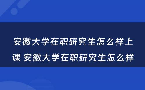 安徽大学在职研究生怎么样上课 安徽大学在职研究生怎么样