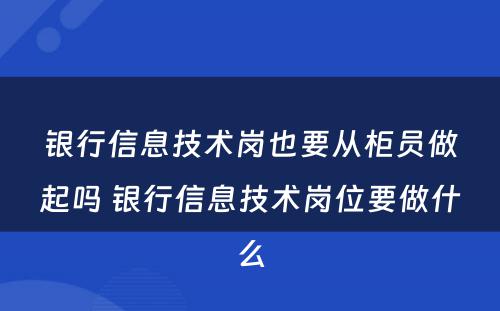 银行信息技术岗也要从柜员做起吗 银行信息技术岗位要做什么