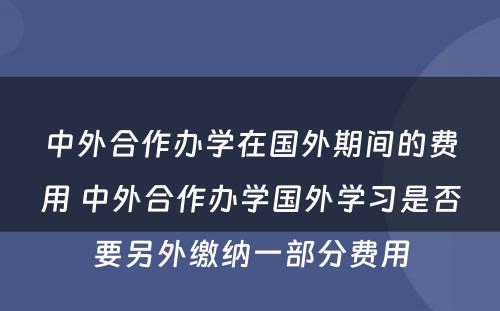 中外合作办学在国外期间的费用 中外合作办学国外学习是否要另外缴纳一部分费用