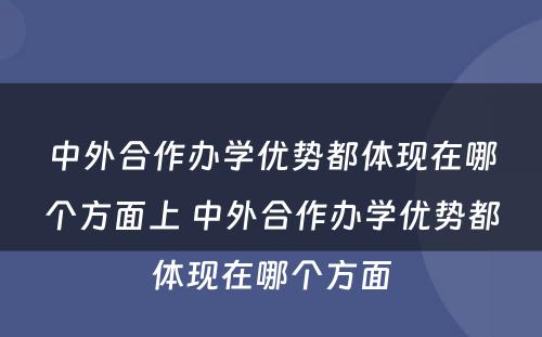 中外合作办学优势都体现在哪个方面上 中外合作办学优势都体现在哪个方面