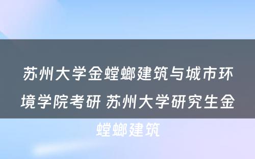 苏州大学金螳螂建筑与城市环境学院考研 苏州大学研究生金螳螂建筑
