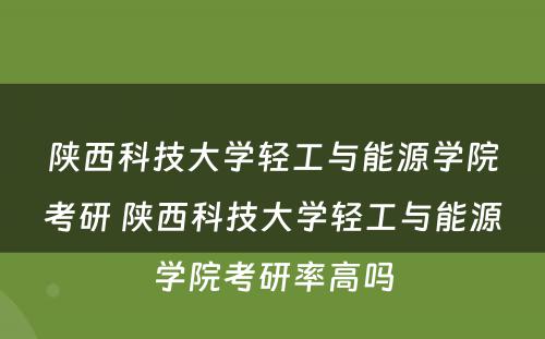 陕西科技大学轻工与能源学院考研 陕西科技大学轻工与能源学院考研率高吗