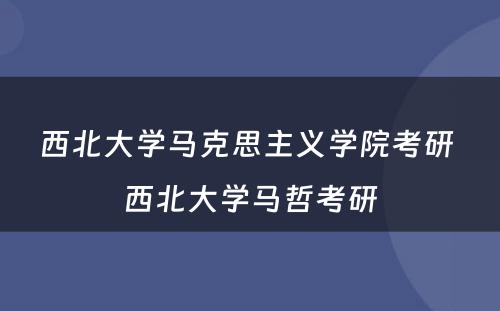 西北大学马克思主义学院考研 西北大学马哲考研