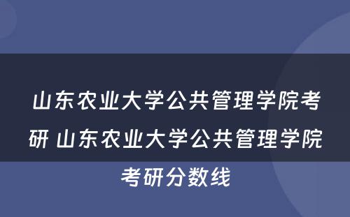 山东农业大学公共管理学院考研 山东农业大学公共管理学院考研分数线