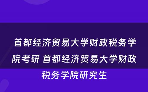 首都经济贸易大学财政税务学院考研 首都经济贸易大学财政税务学院研究生