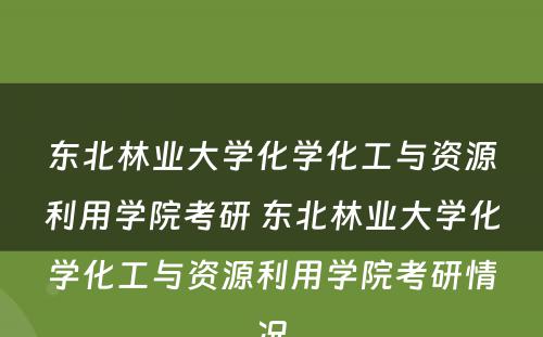 东北林业大学化学化工与资源利用学院考研 东北林业大学化学化工与资源利用学院考研情况