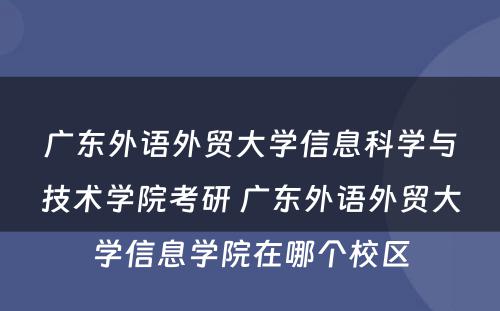 广东外语外贸大学信息科学与技术学院考研 广东外语外贸大学信息学院在哪个校区
