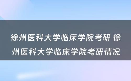 徐州医科大学临床学院考研 徐州医科大学临床学院考研情况