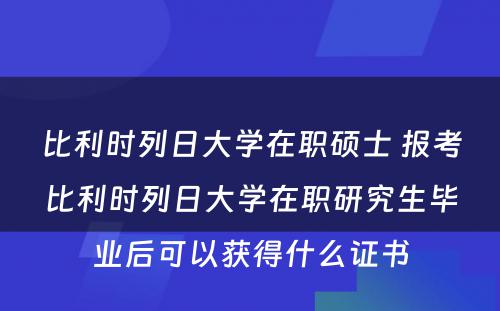 比利时列日大学在职硕士 报考比利时列日大学在职研究生毕业后可以获得什么证书