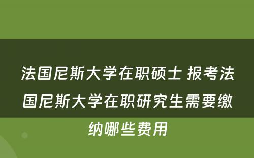 法国尼斯大学在职硕士 报考法国尼斯大学在职研究生需要缴纳哪些费用