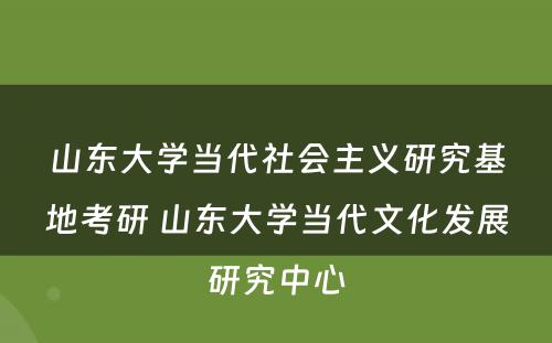 山东大学当代社会主义研究基地考研 山东大学当代文化发展研究中心