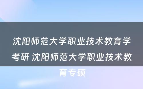 沈阳师范大学职业技术教育学考研 沈阳师范大学职业技术教育专硕