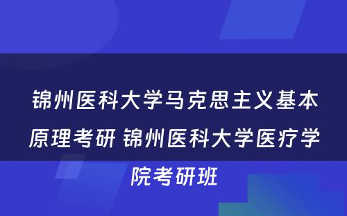 锦州医科大学马克思主义基本原理考研 锦州医科大学医疗学院考研班