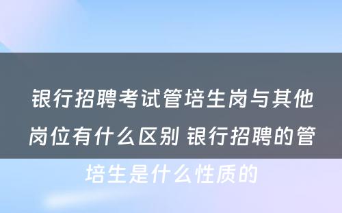 银行招聘考试管培生岗与其他岗位有什么区别 银行招聘的管培生是什么性质的