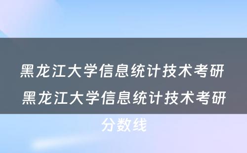 黑龙江大学信息统计技术考研 黑龙江大学信息统计技术考研分数线