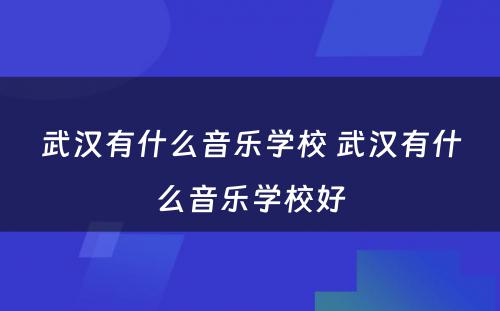 武汉有什么音乐学校 武汉有什么音乐学校好
