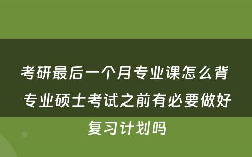 考研最后一个月专业课怎么背 专业硕士考试之前有必要做好复习计划吗