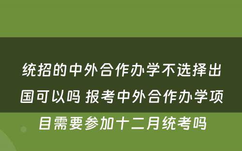 统招的中外合作办学不选择出国可以吗 报考中外合作办学项目需要参加十二月统考吗