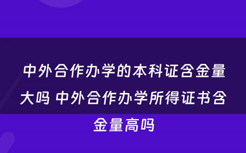 中外合作办学的本科证含金量大吗 中外合作办学所得证书含金量高吗