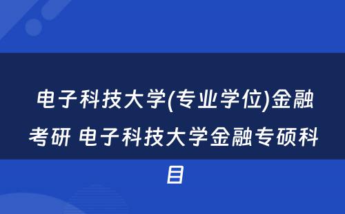 电子科技大学(专业学位)金融考研 电子科技大学金融专硕科目