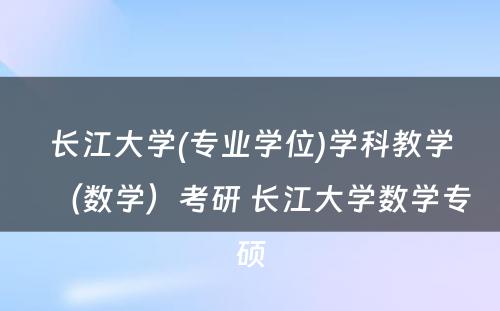 长江大学(专业学位)学科教学（数学）考研 长江大学数学专硕