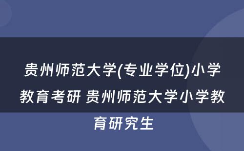贵州师范大学(专业学位)小学教育考研 贵州师范大学小学教育研究生