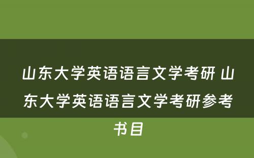 山东大学英语语言文学考研 山东大学英语语言文学考研参考书目