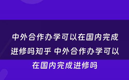 中外合作办学可以在国内完成进修吗知乎 中外合作办学可以在国内完成进修吗