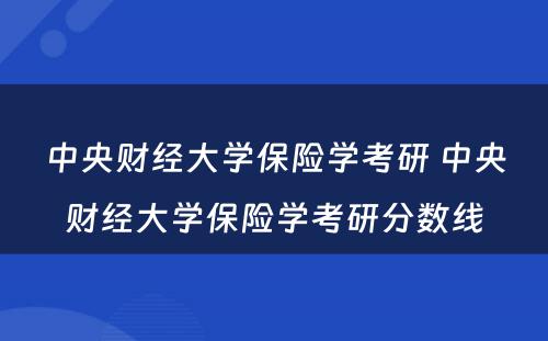 中央财经大学保险学考研 中央财经大学保险学考研分数线