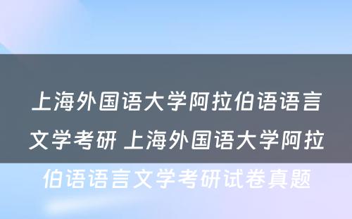上海外国语大学阿拉伯语语言文学考研 上海外国语大学阿拉伯语语言文学考研试卷真题