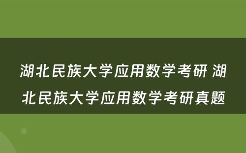 湖北民族大学应用数学考研 湖北民族大学应用数学考研真题