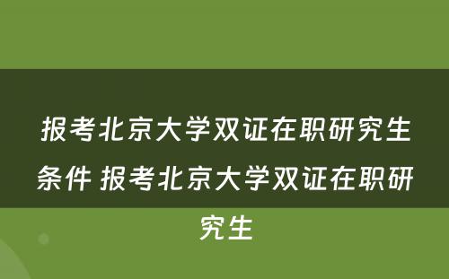 报考北京大学双证在职研究生条件 报考北京大学双证在职研究生