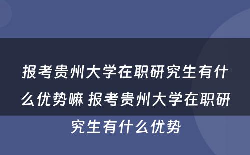 报考贵州大学在职研究生有什么优势嘛 报考贵州大学在职研究生有什么优势