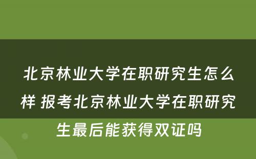 北京林业大学在职研究生怎么样 报考北京林业大学在职研究生最后能获得双证吗
