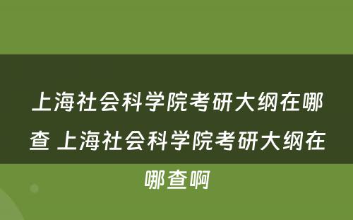 上海社会科学院考研大纲在哪查 上海社会科学院考研大纲在哪查啊