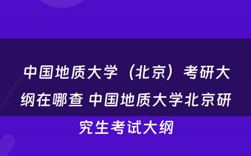 中国地质大学（北京）考研大纲在哪查 中国地质大学北京研究生考试大纲