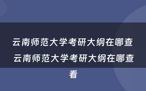 云南师范大学考研大纲在哪查 云南师范大学考研大纲在哪查看