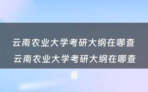 云南农业大学考研大纲在哪查 云南农业大学考研大纲在哪查看