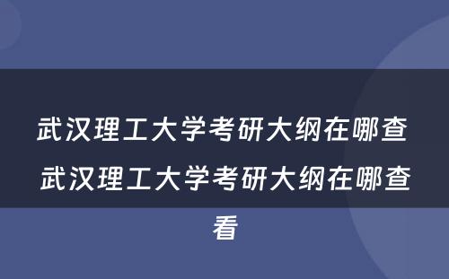 武汉理工大学考研大纲在哪查 武汉理工大学考研大纲在哪查看