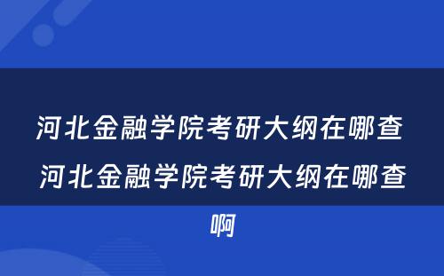 河北金融学院考研大纲在哪查 河北金融学院考研大纲在哪查啊