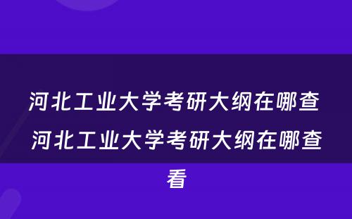 河北工业大学考研大纲在哪查 河北工业大学考研大纲在哪查看